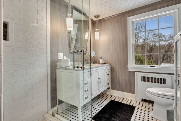 Bathroom, Interior, Pendant Lights, Stone Walls