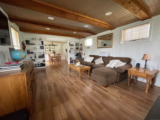 Dining room, Interior, Living room, Recessed Lighting, Wooden Beams, Wooden Ceilings, Wood Texture Flooring