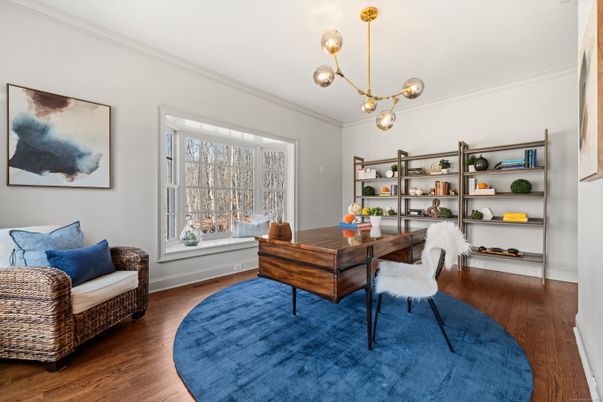 Home Office, Interior, Pendant Lights, Wood Texture Flooring