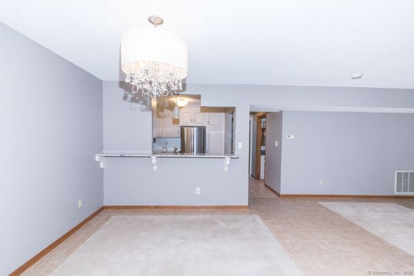 Chandelier, Empty room, Interior, Kitchen, Stainless Steel Appliances