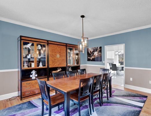 Dining room, Interior, Pendant Lights, Wood Texture Flooring