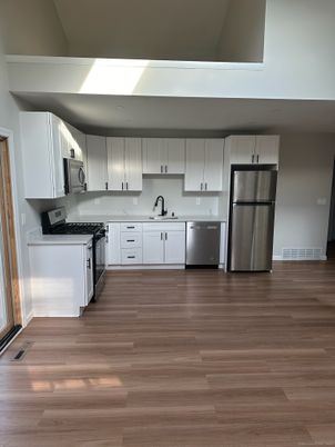 Interior, Kitchen, Stainless Steel Appliances, Wood Texture Flooring