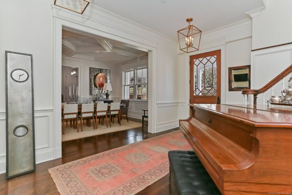 Dining room, Interior, Pendant Lights, Wood Texture Flooring