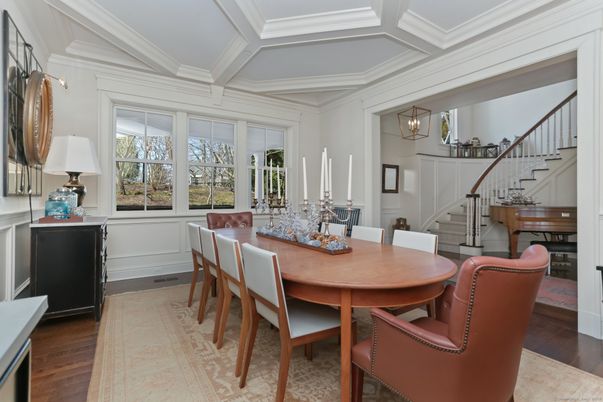 Dining room, Interior, Pendant Lights, Wood Texture Flooring