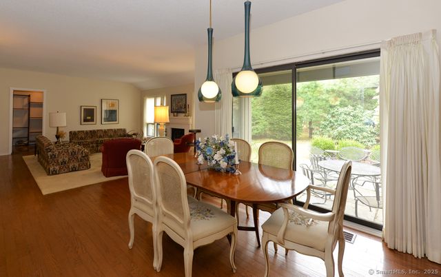 Dining room, Interior, Living room, Pendant Lights, Wood Texture Flooring
