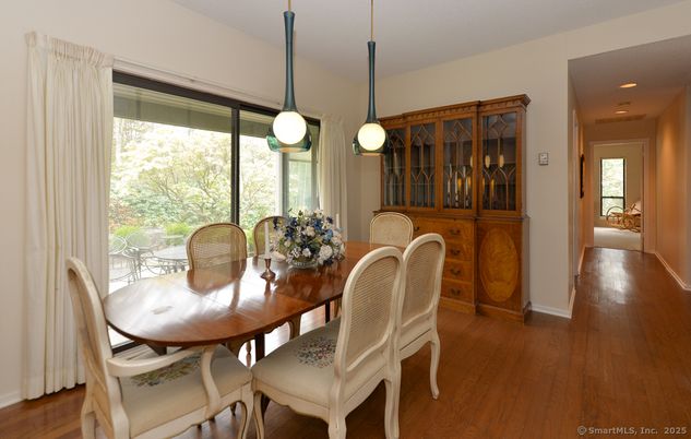 Dining room, Interior, Pendant Lights, Recessed Lighting, Wood Texture Flooring