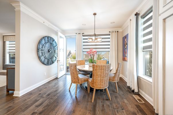 Dining room, Interior, Pendant Lights, Wood Texture Flooring