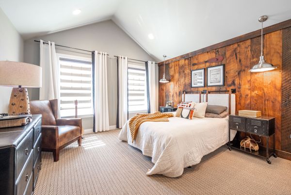Bedroom, Interior, Pendant Lights, Recessed Lighting, Wooden Walls