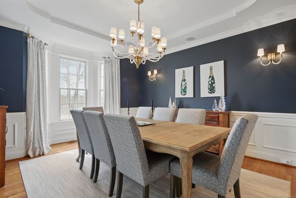 Chandelier, Dining room, Interior, Wood Texture Flooring