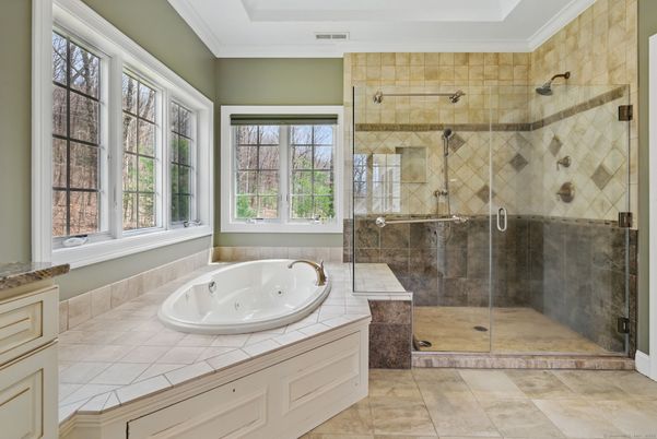 Bathroom, Glass Shower, Interior, Tile Countertops