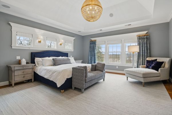 Bedroom, Interior, Pendant Lights, Wood Texture Flooring