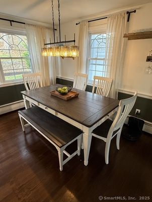 Dining room, Interior, Pendant Lights, Wood Texture Flooring