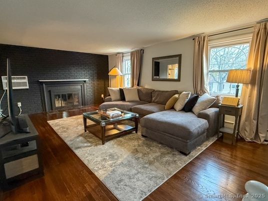 Dining room, Fireplace, Interior, Living room, Stone Walls, Wood Texture Flooring