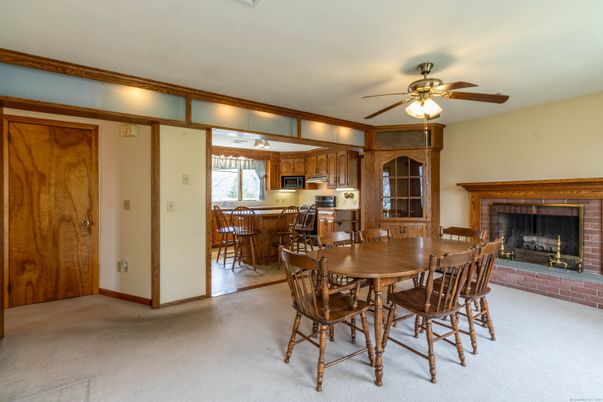 Dining room, Fireplace, Interior, Kitchen