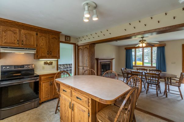 Dining room, Fireplace, Interior, Kitchen