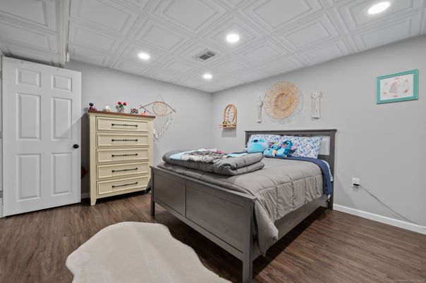 Bedroom, Interior, Recessed Lighting, Wood Texture Flooring