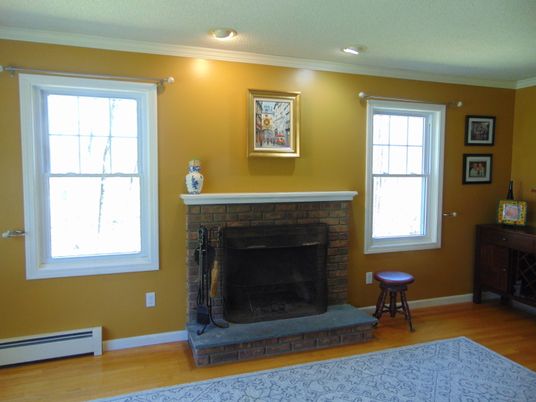 Fireplace, Interior, Recessed Lighting, Wood Texture Flooring