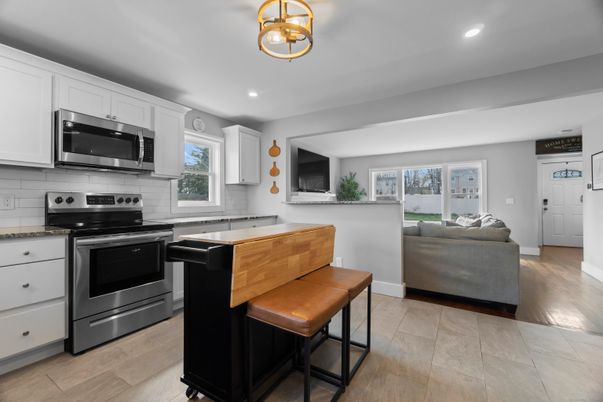 Interior, Kitchen, Living room, Recessed Lighting, Stainless Steel Appliances, Wood Texture Flooring