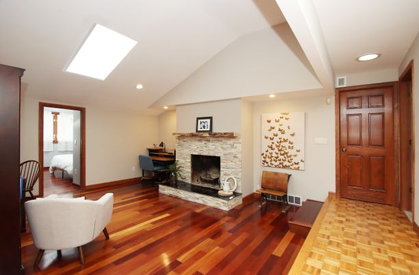 Fireplace, Interior, Recessed Lighting, Wood Texture Flooring