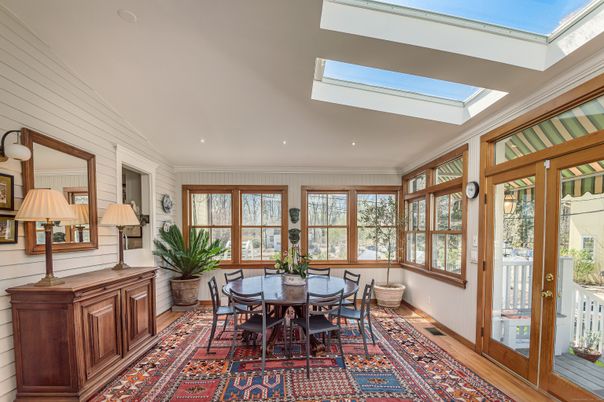 Dining room, Interior, Recessed Lighting, Wood Texture Flooring