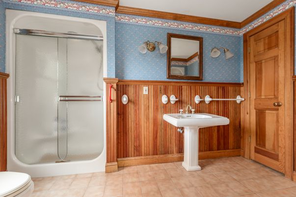 Bathroom, Glass Shower, Interior, Wooden Walls