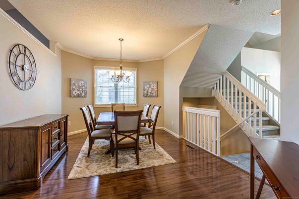Chandelier, Dining room, Interior, Wood Texture Flooring