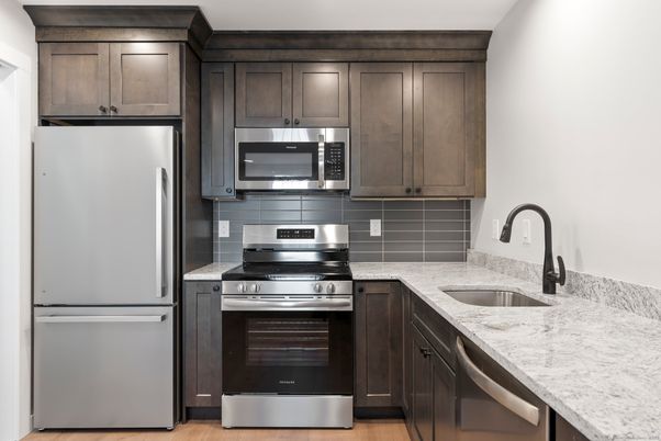 Interior, Kitchen, Stainless Steel Appliances, Wood Texture Flooring