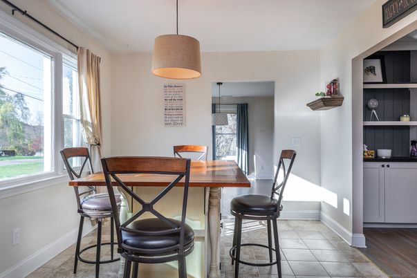 Dining room, Interior, Pendant Lights, Wood Texture Flooring