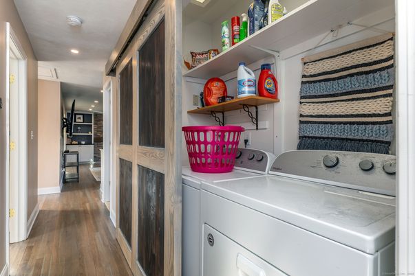 Interior, Recessed Lighting, Utility Closets, Washer, Wood Texture Flooring