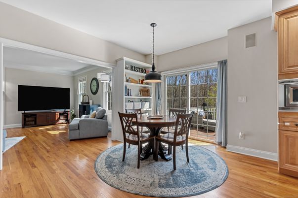 Dining room, Interior, Pendant Lights, Wood Texture Flooring