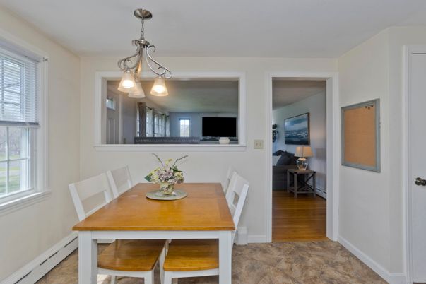 Dining room, Interior, Pendant Lights, Wood Texture Flooring