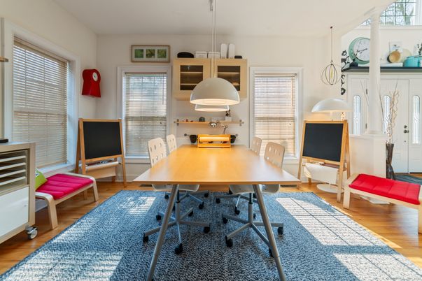 Home Office, Interior, Pendant Lights, Wood Texture Flooring