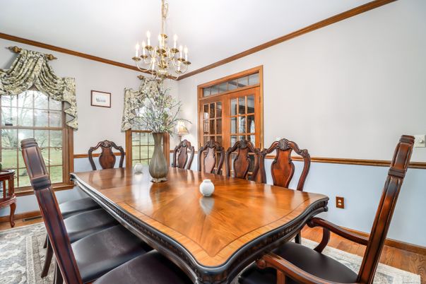 Chandelier, Dining room, Interior, Wood Texture Flooring