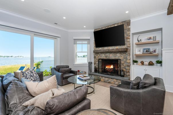 Fireplace, Interior, Living room, Recessed Lighting, Water