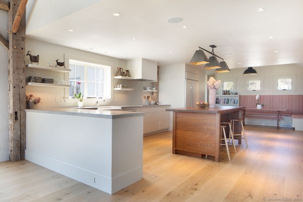 Interior, Kitchen, Pendant Lights, Recessed Lighting, Wood Texture Flooring