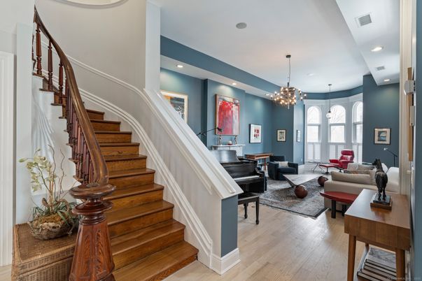 Chandelier, Interior, Living room, Piano, Recessed Lighting, Wood Texture Flooring