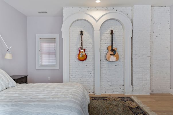 Bedroom, Interior, Recessed Lighting, Stone Walls, Wood Texture Flooring
