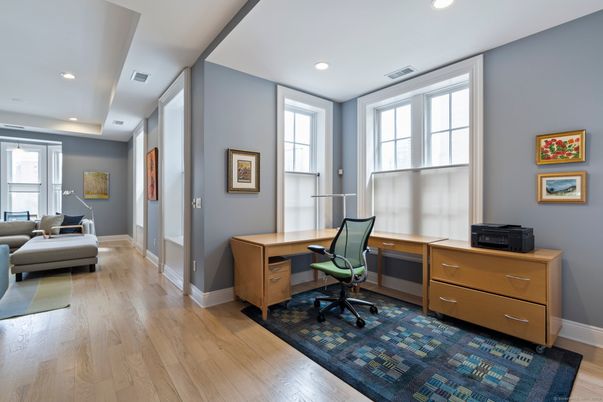 Home Office, Interior, Recessed Lighting, Wood Texture Flooring