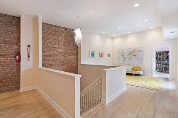 Interior, Pendant Lights, Recessed Lighting, Stone Walls, Wood Texture Flooring
