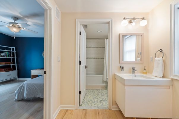 Bathroom, Bedroom, Interior, Recessed Lighting, Wood Texture Flooring