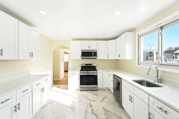 Interior, Kitchen, Marble, Recessed Lighting, Stainless Steel Appliances