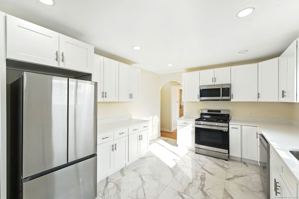 Interior, Kitchen, Marble, Recessed Lighting, Stainless Steel Appliances