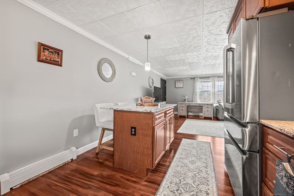 Interior, Kitchen, Pendant Lights, Stainless Steel Appliances, Wood Texture Flooring