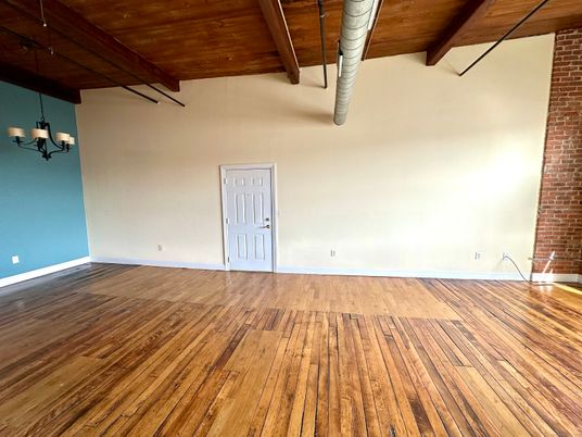 Chandelier, Empty room, Interior, Stone Walls, Wooden Beams, Wooden Ceilings, Wood Texture Flooring