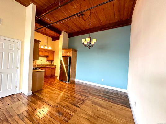 Chandelier, Interior, Kitchen, Pendant Lights, Stainless Steel Appliances, Wooden Ceilings, Wood Texture Flooring
