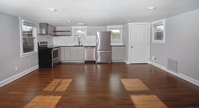 Interior, Kitchen, Recessed Lighting, Wood Texture Flooring