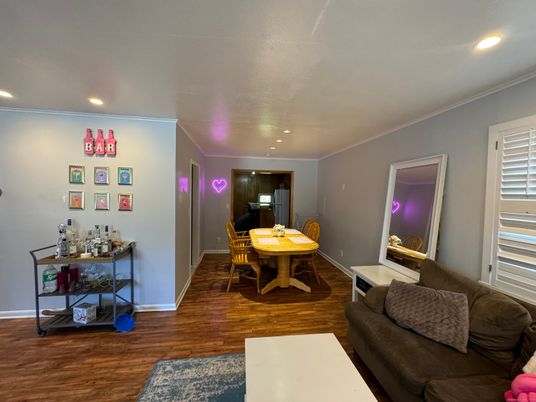Dining room, Interior, Recessed Lighting, Wood Texture Flooring