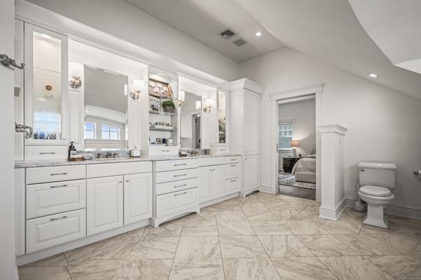 Bathroom, Bedroom, Dual Sink Vanities, Interior, Marble, Recessed Lighting