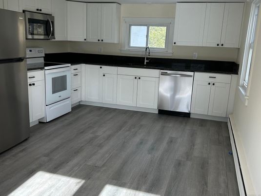 Interior, Kitchen, Stainless Steel Appliances, Wood Texture Flooring