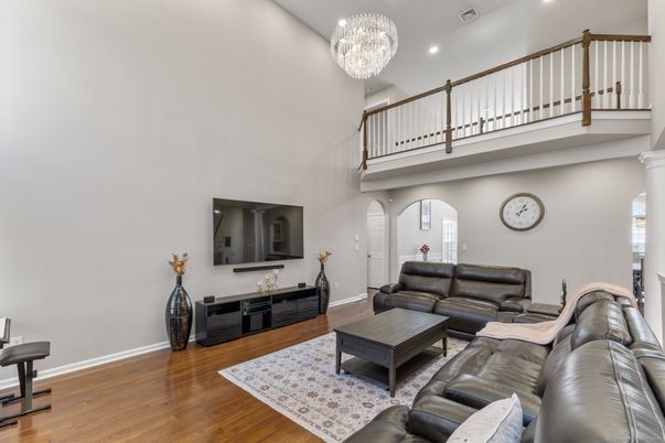 Chandelier, Interior, Living room, Recessed Lighting, Wood Texture Flooring